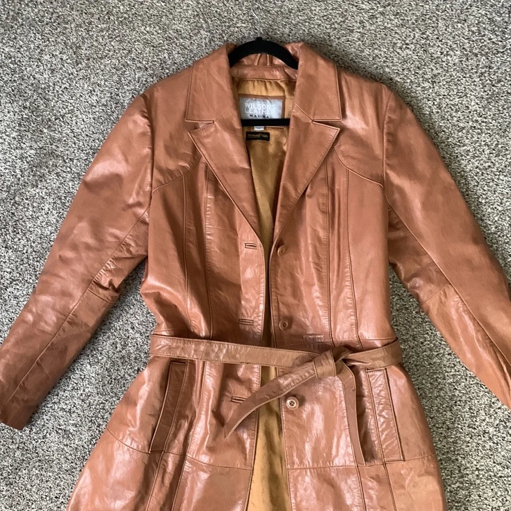Leather trench coat , beautiful camel color in size XL - Picture 8 of 15